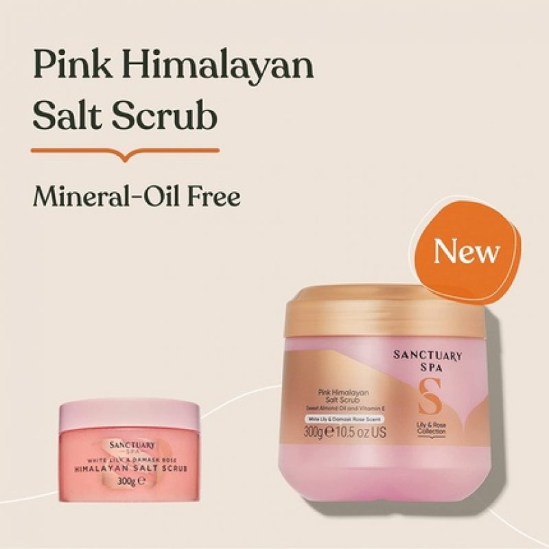 Sanctuary Spa Lily and Rose Salt Body Scrub Exfoliating Pink Himalayan Salt with Vitamin E and Almond Oil 300g