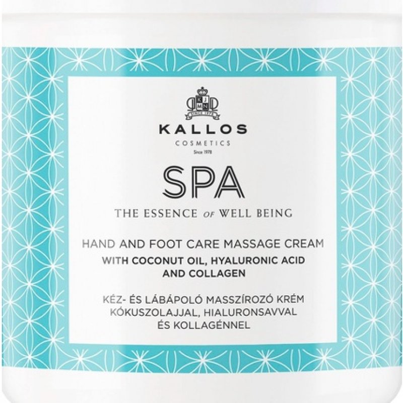Kallos Spa Hand and Foot Care Massage Cream with Coconut Oil, Hyaluronic Acid and Collagen 500ml