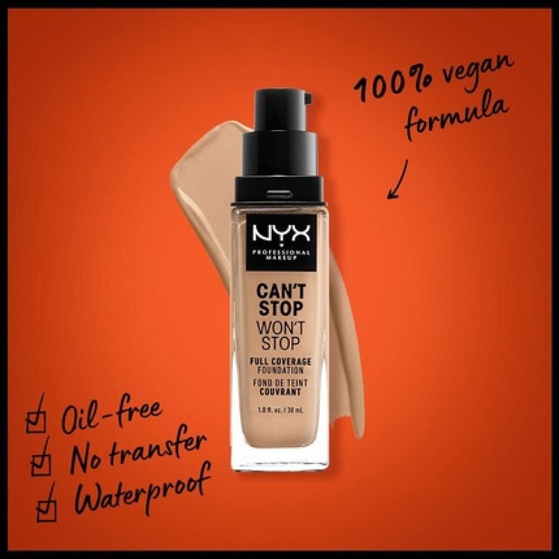 NYX Professional Makeup Can't Stop Won't Stop Full Coverage Foundation Vegan Formula Soft Beige 30mL