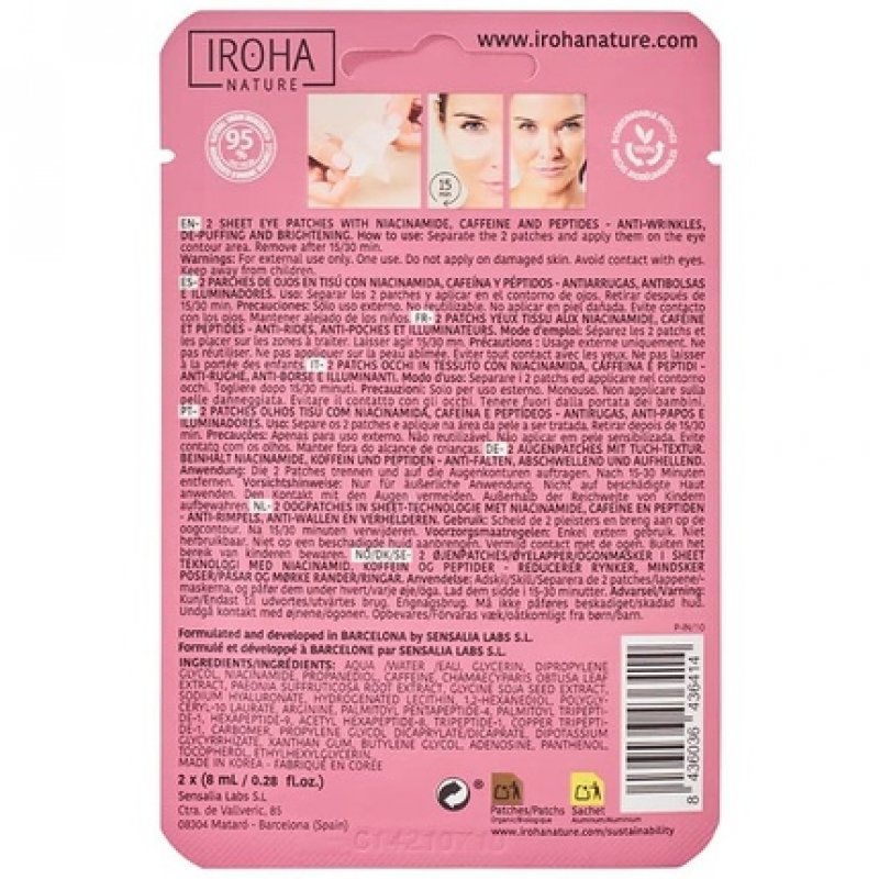 Iroha Nature Eye Patch with Nacinamide, HA, and Caffeine - Pack of 2