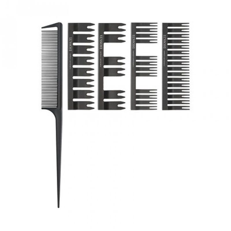 T4B LUSSONI DC 500 Carbon Hair Comb Set with 4 Attachments for All Hair Types