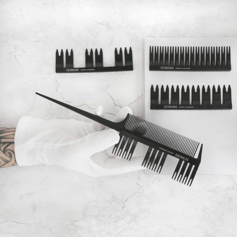 T4B LUSSONI DC 500 Carbon Hair Comb Set with 4 Attachments for All Hair Types