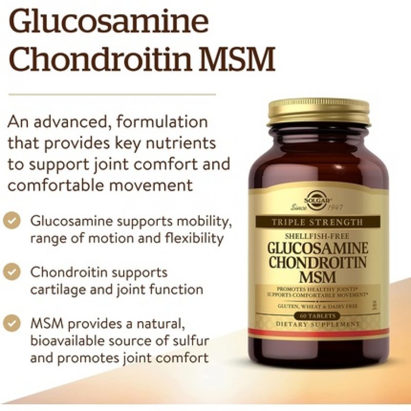 Solgar Extra Strength Glucosamine Chondroitin MSM Tablets - Bone, Joint, and Cartilage Care - Shellfish Free - Gluten