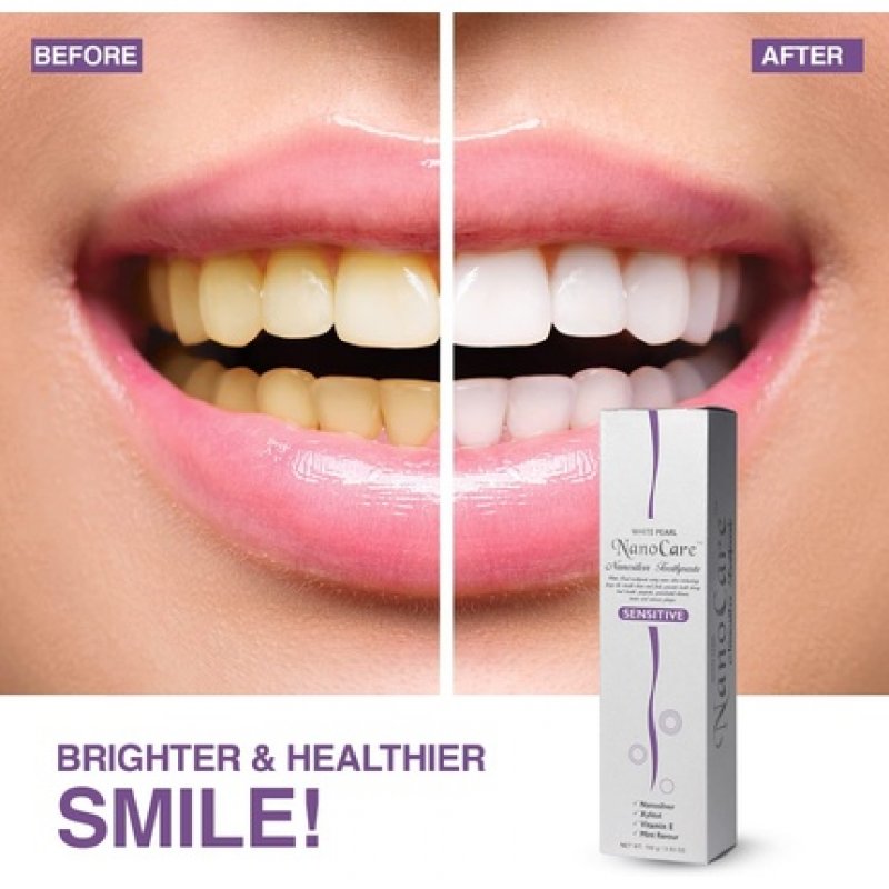 White Pearl Whitening Toothpaste NanoCare for Sensitive Teeth Bio Tooth Cleaner Prevents Gum Inflammation and Relieves