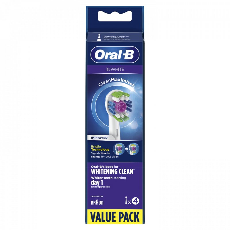 Oral-B 3D White Electric Toothbrush Head with Clean Maximiser Technology 4 Count
