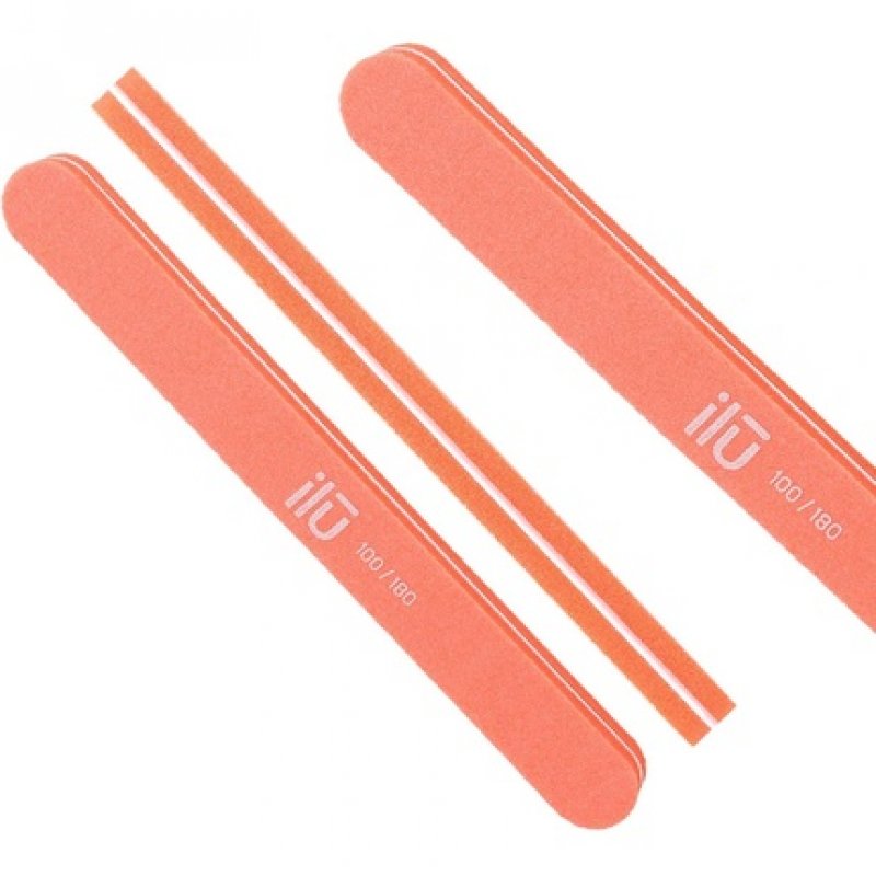 T4B ILU Double-Sided Pink Nail File for Manicure and Pedicure Straight Shape 100/180 Grit