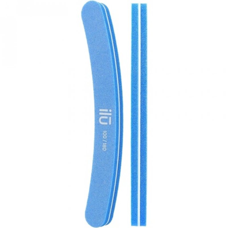 T4B ILU Double-Sided Blue Nail File for Manicure and Pedicure Curved Shape 100/180 Grit