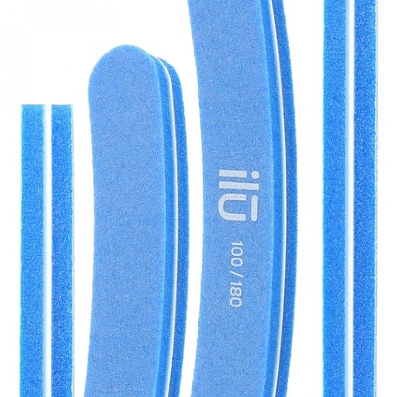 T4B ILU Double-Sided Blue Nail File for Manicure and Pedicure Curved Shape 100/180 Grit