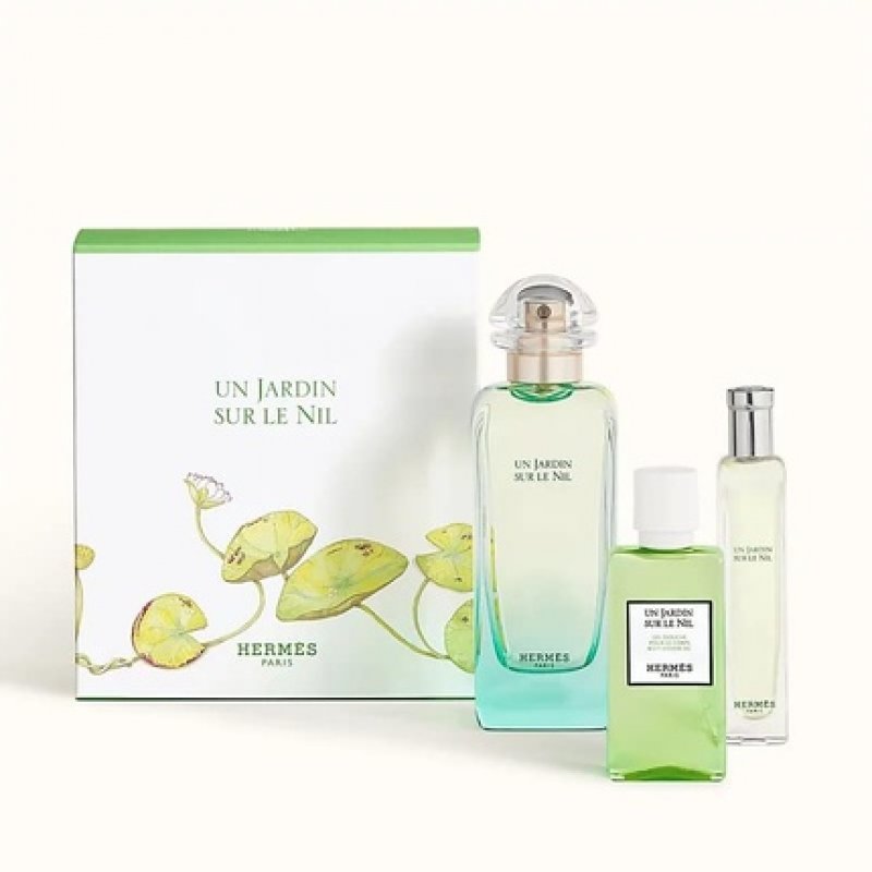 UN JARDIN SUR LE NIL by Hermes EDT Spray 3.3oz, Shower Gel 1.3oz, and EDT Spray 0.5oz