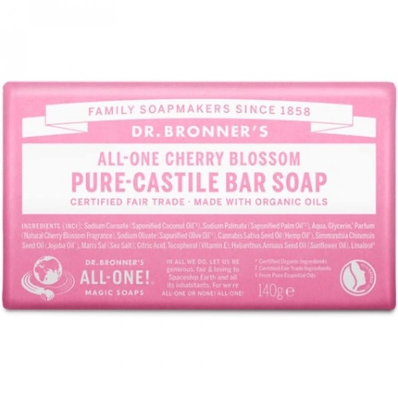 Dr Bronner's Cherry Blossom Pure-Castile Bar Soap with Organic Ingredients and Essential Oils 140g