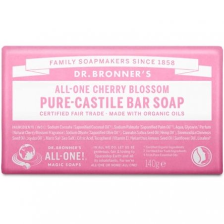Dr Bronner's Cherry Blossom Pure-Castile Bar Soap with Organic Ingredients and Essential Oils 140g