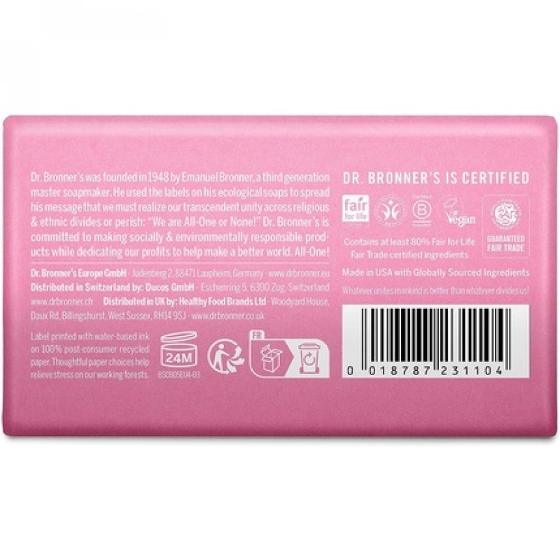 Dr Bronner's Cherry Blossom Pure-Castile Bar Soap with Organic Ingredients and Essential Oils 140g