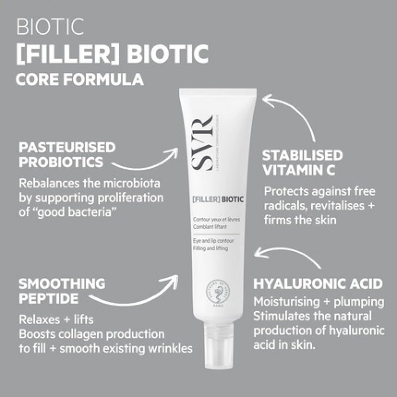 SVR [FILLER] BIOTIC Regenerating Lifting Eye Contour & Lip Cream with Peptides, Hyaluronic Acid, Probiotics and