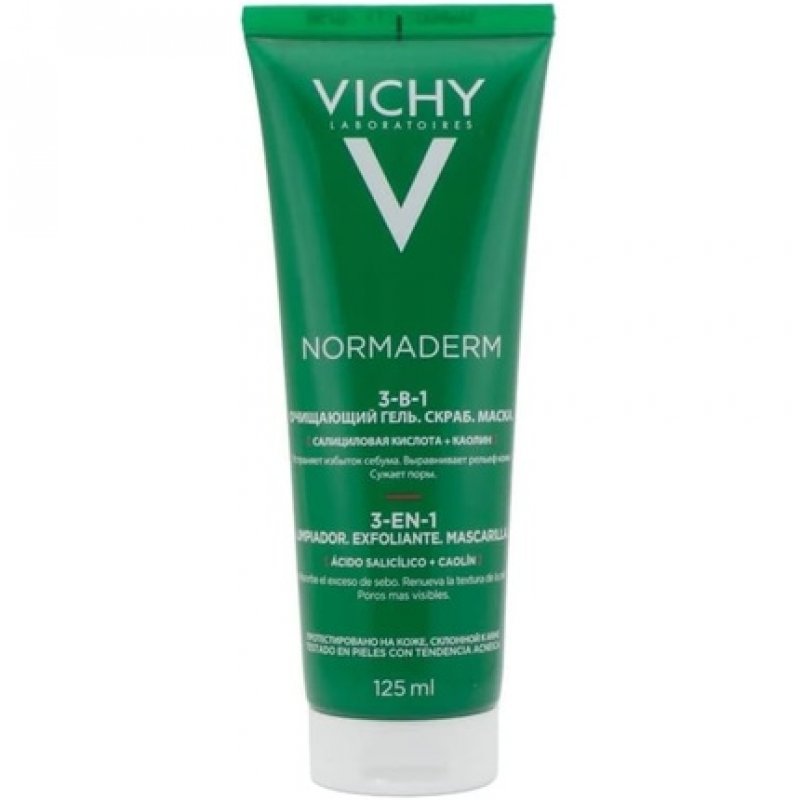 Vichy Normaderm 3-in-1 Scrub Cleanser Mask Cream for Sensitive Skin 125ml