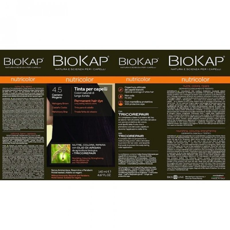 BIOKAP Nutricolor Hair Color 4.5 Mahogany 140ml - Ammonia-Free Natural Color for Soft and Shiny Hair