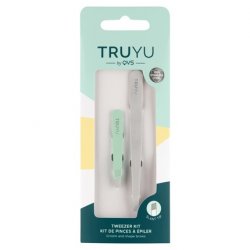 Truyu Tweezer Kit Set of 2 Full Size Slant Tweezer and Mini Slant Tweezer - Facial Hair Removal for Women and Eyebrow