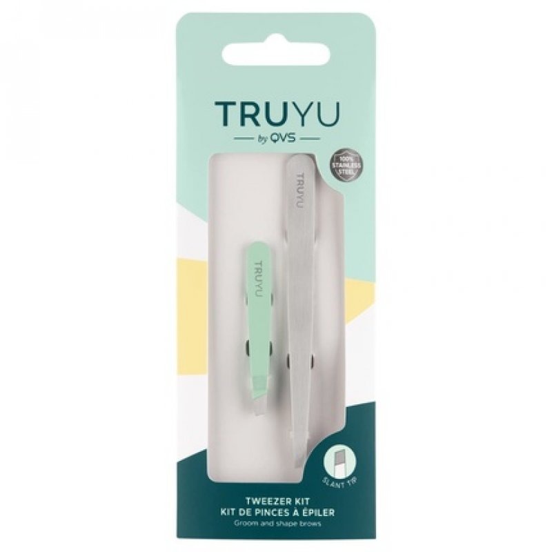 Truyu Tweezer Kit Set of 2 Full Size Slant Tweezer and Mini Slant Tweezer - Facial Hair Removal for Women and Eyebrow
