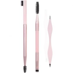 Real Techniques Brow Shaping Set Spoolie Brow Brushes Tweezers Dual-Ended Eyebrow Tools 3 Piece Set