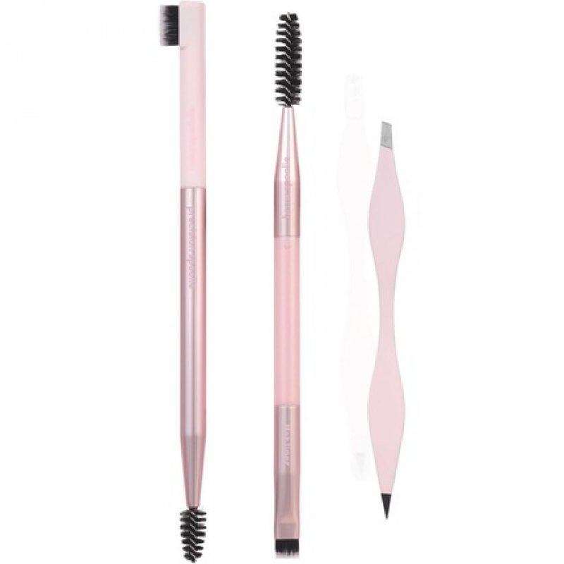 Real Techniques Brow Shaping Set Spoolie Brow Brushes Tweezers Dual-Ended Eyebrow Tools 3 Piece Set