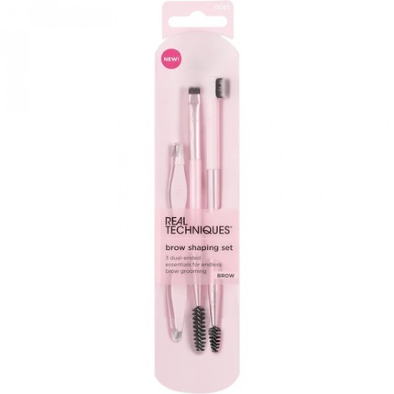 Real Techniques Brow Shaping Set Spoolie Brow Brushes Tweezers Dual-Ended Eyebrow Tools 3 Piece Set
