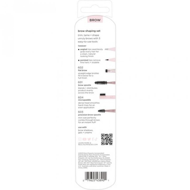 Real Techniques Brow Shaping Set Spoolie Brow Brushes Tweezers Dual-Ended Eyebrow Tools 3 Piece Set