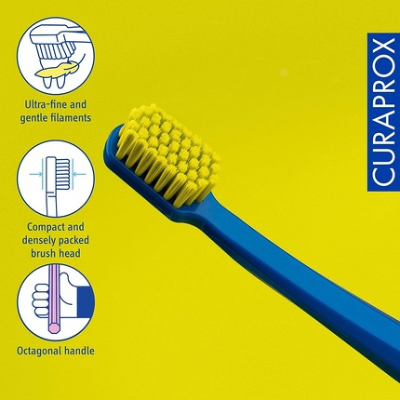 Curaprox CS 5460 Ultra Soft Toothbrush for Adults with 5460 Ultra Soft CUREN Bristles Dark Blue-Yellow