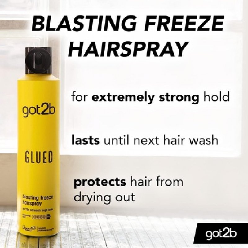 Got2b Glued Hairspray Blasting Freeze Spray Strong Hold Hairspray for Up to 72 Hours Vegan Silicone Free 300ml