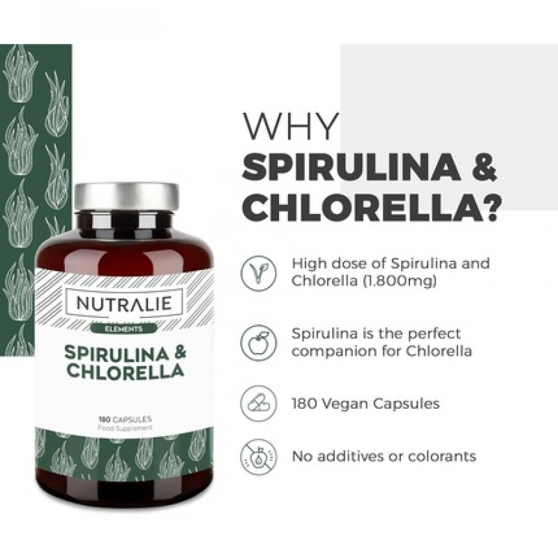 Spirulina & Chlorella 1800mg Detox Energy Strength Satiating Effect Superaliment Rich in Protein & Vitamins 180