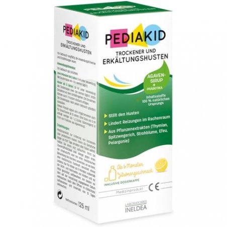 PEDIAKID Dry & Cold Cough Exclusive Formula with Agave Syrup Soothes Cough Relieves Throat Irritation Natural Lemon