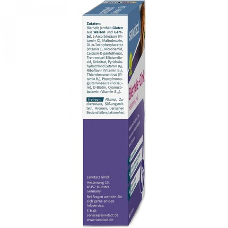 Sanotact Brewer's Yeast Zinc 60 Tablets Vegan Hair Skin Nails Vitamins with Biotin, B12, B6 - High Efficacy Beauty