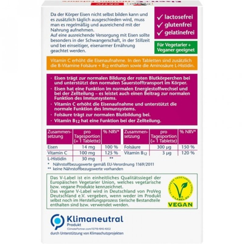 Doppelherz Iron C Histidine Folic Acid - Folic Acid for Normal Blood Formation - Vitamin C Increases Iron