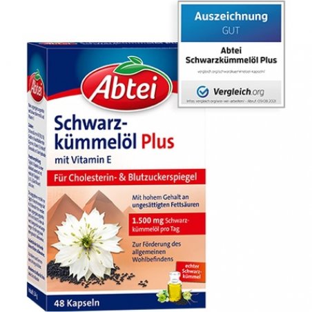 Abtei Black Cumin Oil Plus with Vitamin E - Dietary Supplement for Cholesterol and Blood Sugar Levels