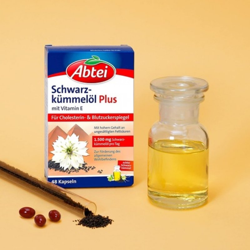 Abtei Black Cumin Oil Plus with Vitamin E - Dietary Supplement for Cholesterol and Blood Sugar Levels