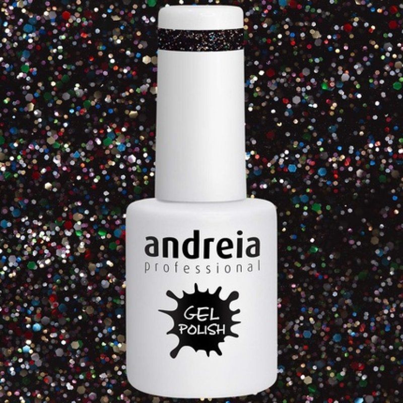 Andreia Semi-Permanent Nail Gel Polish Colour 244 Black Glitter 10ml