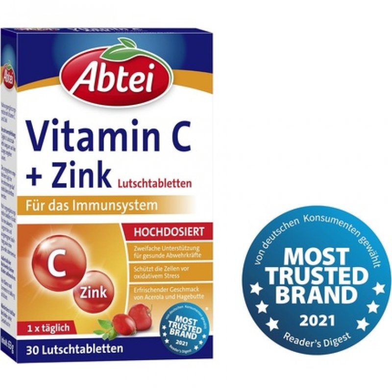 Abtei Vitamin C Zinc - Valuable Vitamin Supplement for Sucking - Supports Immune System and Cell Protection -