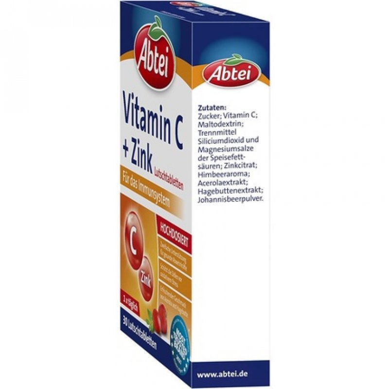 Abtei Vitamin C Zinc - Valuable Vitamin Supplement for Sucking - Supports Immune System and Cell Protection -
