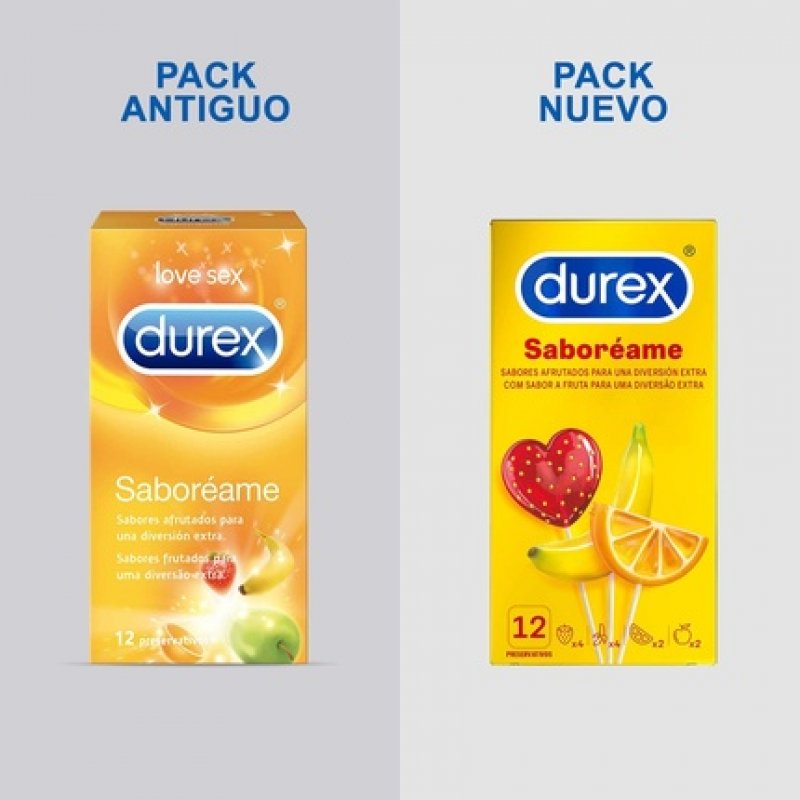 Durex Savoreame Condoms with Fruit Flavors - Strawberry, Banana, Orange and Apple 12 Condoms