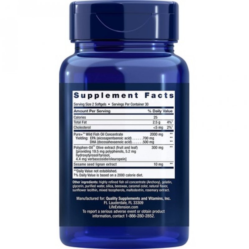 Life Extension Super Omega-3 EPA/DHA with Sesame Lignans & Olive Extract 60 Softgels