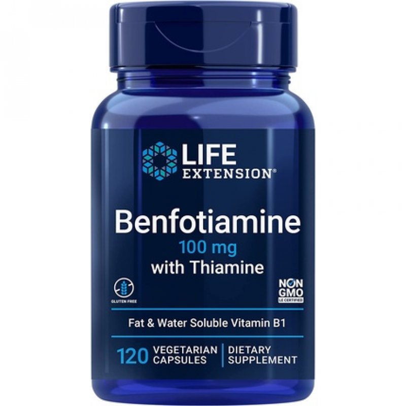 Life Extension Benfotiamine with Thiamine 100mg Water & Fat Soluble Vitamin B1 Supplement 120 Capsules