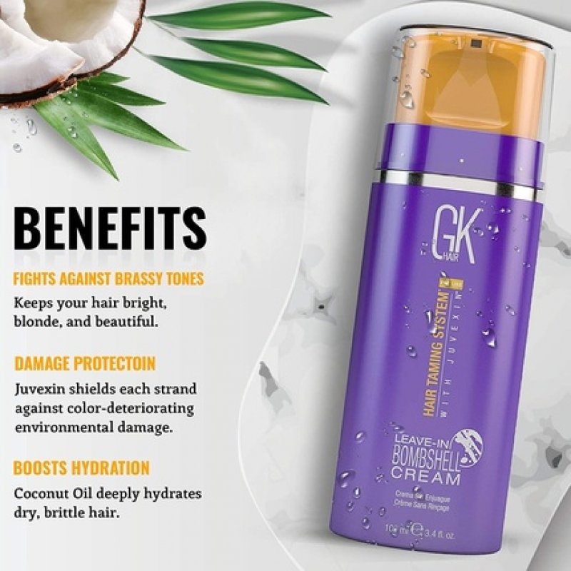 GK HAIR Global Keratin Bombshell Purple Cream Leave In Conditioner 100ml/3.4 Fl Oz - Frizz Control for Blonde Damaged