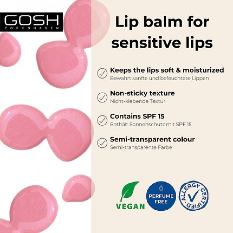 GOSH Tinted Lip Balm with SPF 15 Vegan Lip Care Stick in Rose (003) Moisturizing Lip Balm