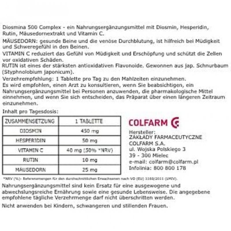 Diosmina Complex 60 Tablets - Micronized Diosmin Hesperidin Rutin Butcher's Broom Extract - Anti Cellulite Action