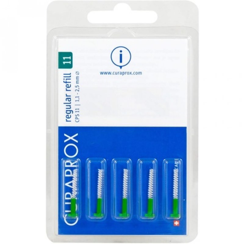 Curaprox Interdental Brushes CPS 11 Regular Refill Pack 5 Pieces Green 1.1mm Diameter 2.5mm Effectiveness