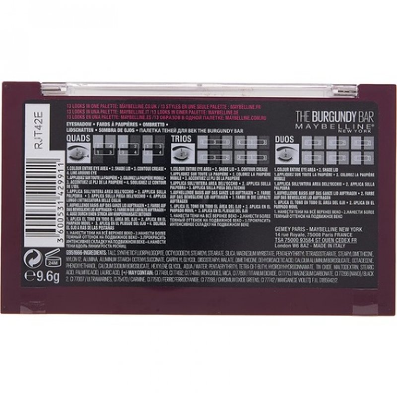 Maybelline New York, The Burgundy Bar Eyeshadow Palette 12 colors