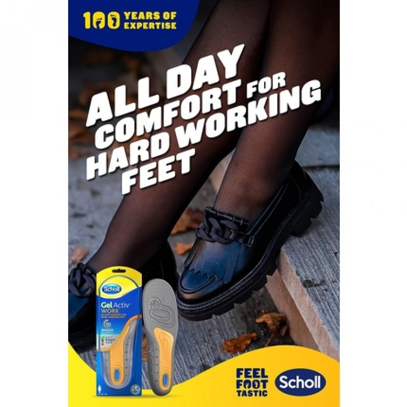 Scholl Women's Gel Activ Work Insoles UK Size 3.5-7.5 Grey