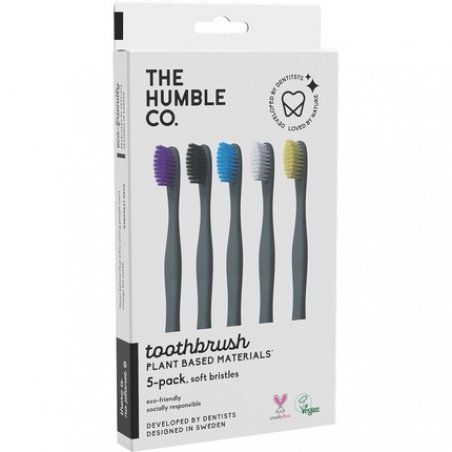 The Humble Co. Plant-Based Toothbrush 5 Pieces Sensitive Bristles Environmentally Friendly Vegan for Daily Oral Care