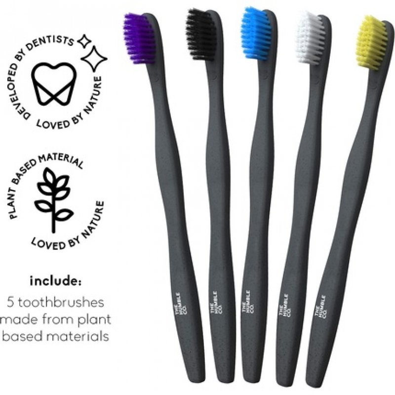 The Humble Co. Plant-Based Toothbrush 5 Pieces Sensitive Bristles Environmentally Friendly Vegan for Daily Oral Care