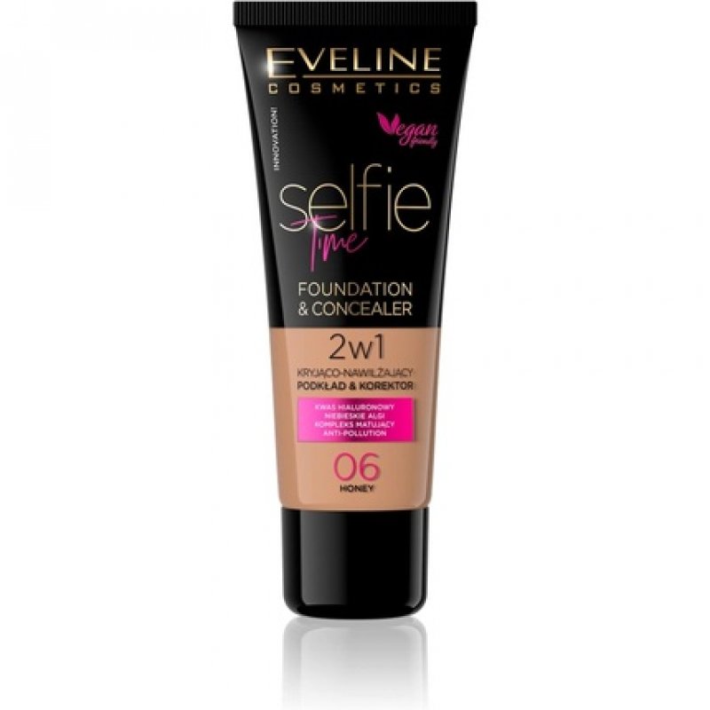 Eveline Cosmetics Selfie Time Covering and Moisturising Foundation and Concealer 2-in-1 30ml No. 06 Honey Almond