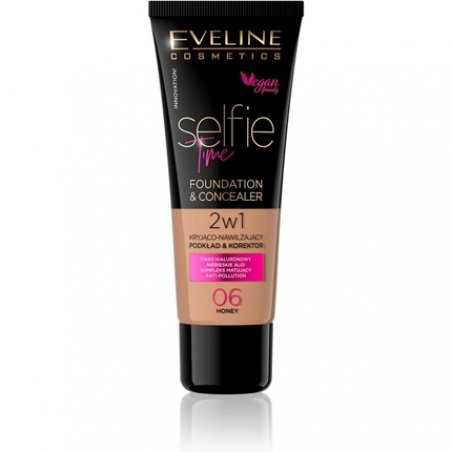 Eveline Cosmetics Selfie Time Covering and Moisturising Foundation and Concealer 2-in-1 30ml No. 06 Honey Almond