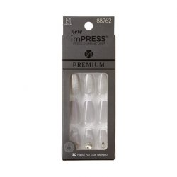KISS imPRESS Press-On Manicure Premium Collection Fake Nails - Legacy Gray V-Cut Stone Medium Ballerina Coffin Shape 30